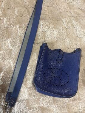 Hermes Blue Togo Evelyne Mini Crossbody with Wide Strap